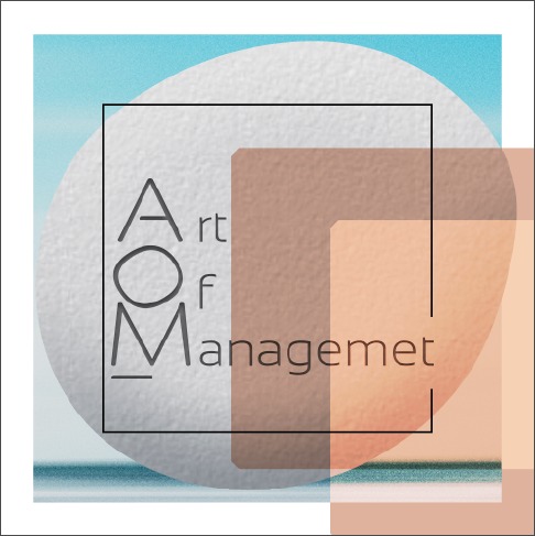 Logotipo geométrico de Art of Management con cuadros superpuestos